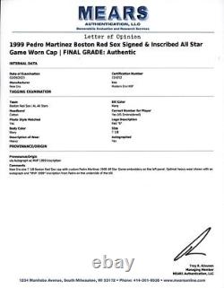 Historique Casquette Utilisée et Signée par Pedro Martinez au Match des Étoiles 1999, Certifiée par JSA & MEARS COA