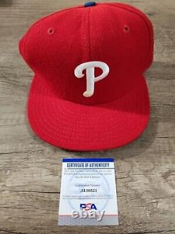 JOHN KRUK Casquette de baseball New Era 1994 des Phillies de Philadelphie utilisée lors d'un match, signée, avec certification PSA