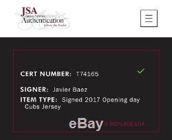 Javier Baez Signé Chicago Cubs Jeu Utilisé Gold Jersey Banner Raising Opening Day