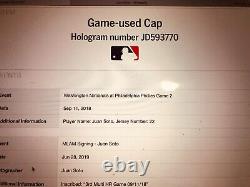 Juan Soto Historic Game Used Cap 11 Sept.2018 Signé Mlb Holo Rookie