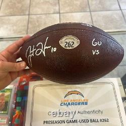 Justin Herbert Chargers de San Diego Ballon de jeu autographié 262 Pré-saison Vs NO