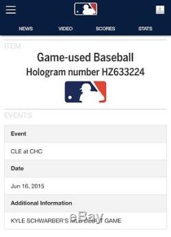 Kyle Schwarber Cubs Autographed Jeu Utilisé Mlb Débuts Baseball 16/06/2015 Mlb / Psa