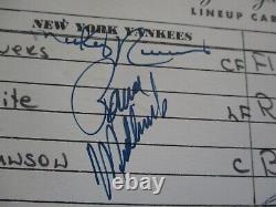 Look New York Yankees Jeu Utilisé Lineup Card Autographed Munson Pinella Rizzuto