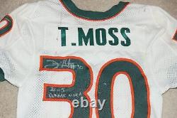 Maillot de football signé, utilisé en jeu, par TYRONE MOSS pour les MIAMI HURRICANES, correspondant à la photo.