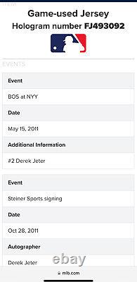 Maillot de jeu signé de Derek Jeter de la saison 2011 - 3 000e coup sûr - MLB et Steiner