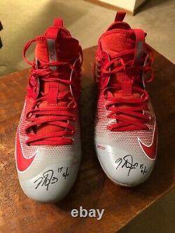 Mike Trout Dual Signed Jeu Worn 2015 Nike Chaussures Cleats Psa Dna Coa Angels