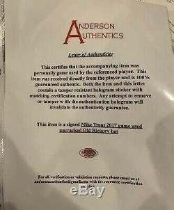 Mike Trout Los Angeles Angels Jeu Bat Utilisé Anderson 2017 Signé Loa