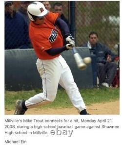Mike Trout Signé Jeu Utilisé 2008 Millville High Baseball Lineup Card Beckett 10