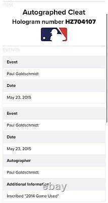 Paul Goldschmidt Signé Jeu Utilisé Cleats Mlb & Fanatique Authentification