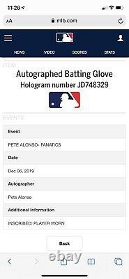 Pete Alonso New York Mets Jeu Utilisé Gants Batting 2019 Signé Alonso Mlb Loa