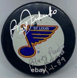 Puck utilisé/modèle signé par Bernie Federko - Record de points des St Louis Blues - COA