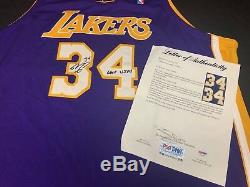 Shaq O'neal Shaquille Signé Jeu Utilisé Los Angeles Lakers Basketball Jersey Psa