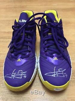 Signé Jeremy Lin Lakers Adidas Jeu D'occasion Worn Chaussures Auto Jsa Sample Photomatch