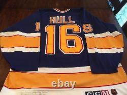 St Louis Blues Brett Hull 1993-94 Jeu Usé Et Signé Maillot De Hockey Des Séries Éliminatoires