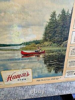 Vintage 1954 Hamms Beer Fish Game Wildlife Record Sign Hunting Fishing 33x26
