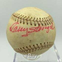 Vintage Casey Stengel Unique Signé Jeu Utilisé National League Baseball Jsa Coa